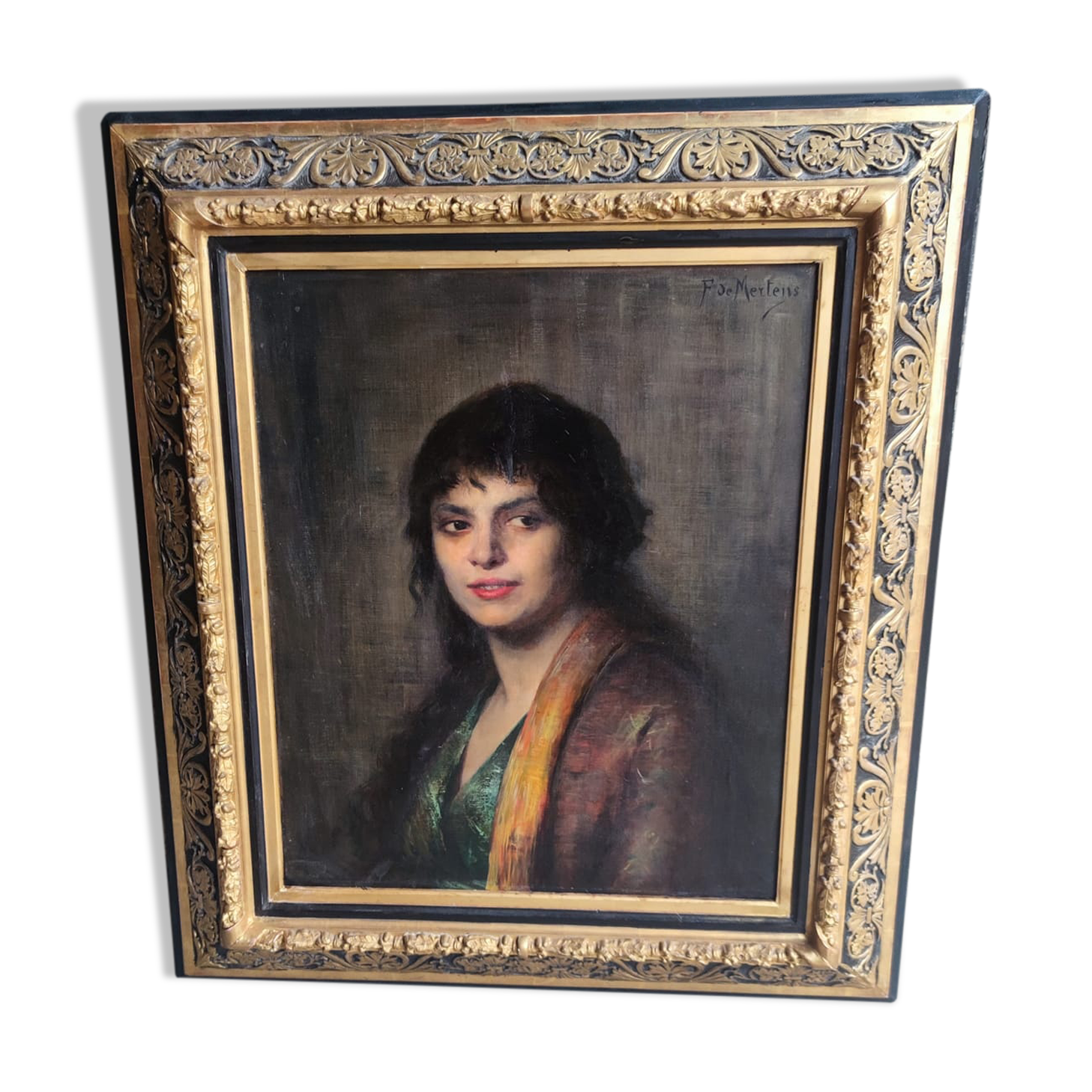 Oil painting on canvas with its beautiful original frame by Fernande Hortense Cécile de Mertens