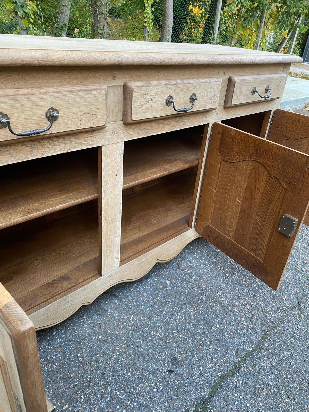 Renovated sideboard in solid oak from the 19th century, 190cm.