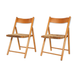 Set of 2 vintage folding chairs in beech and rush