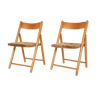 Set of 2 vintage folding chairs in beech and rush