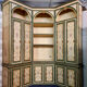 Louis XV Venetian corner bookcase in gilded and lacquered wood circa 1900
