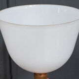 White Mazda opaline lamp on stand in wood and brass