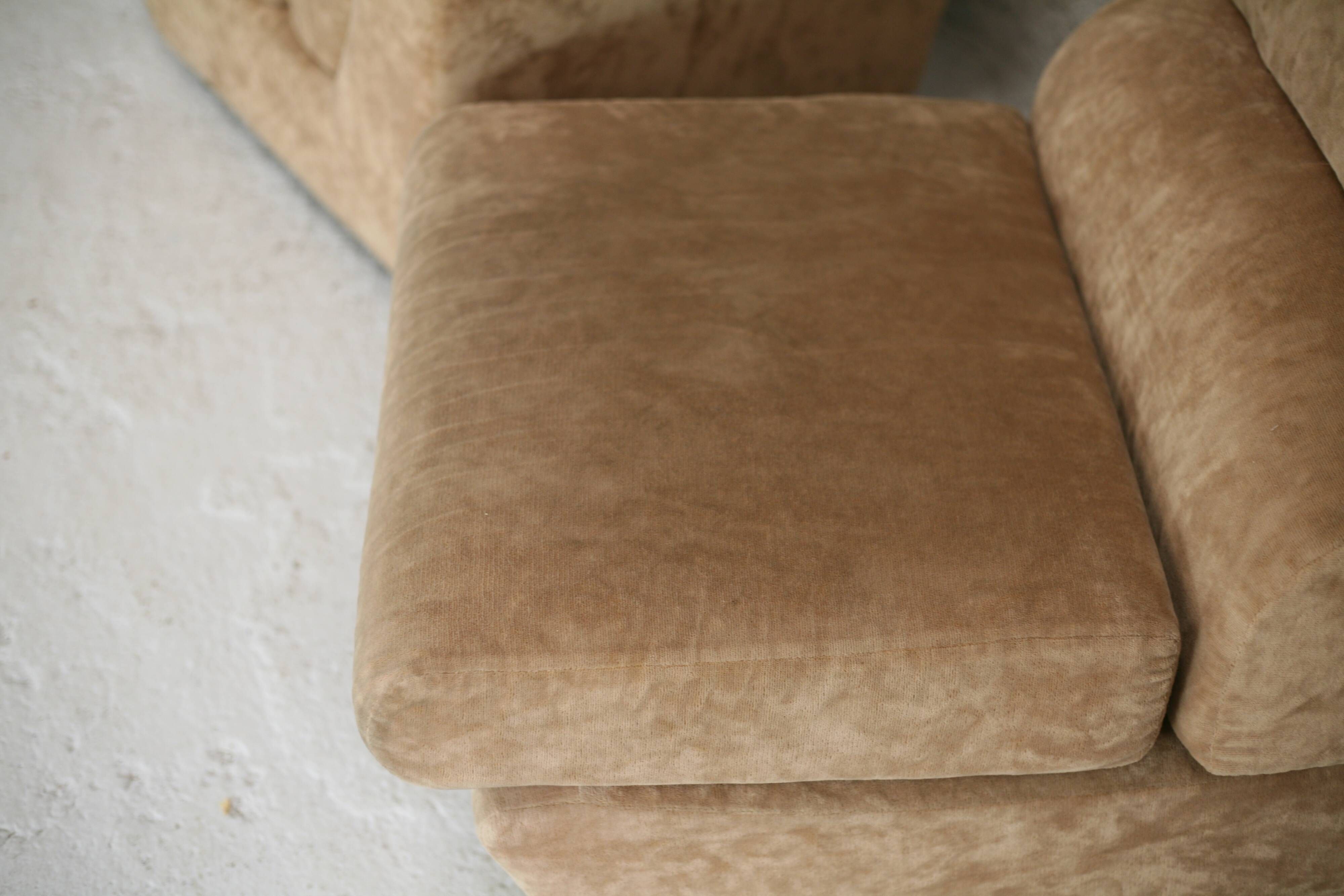 Pair of armchairs "Space Age", foam and velvet "honey", France, circa 1970