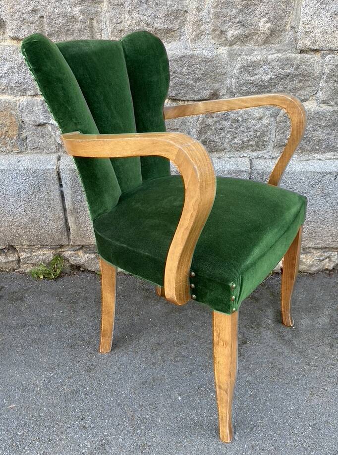 Pair of vintage studded velvet bridge chairs, 1950s