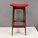 Bar stool, made of teak wood and cognac/red leather. Denmark 1960s