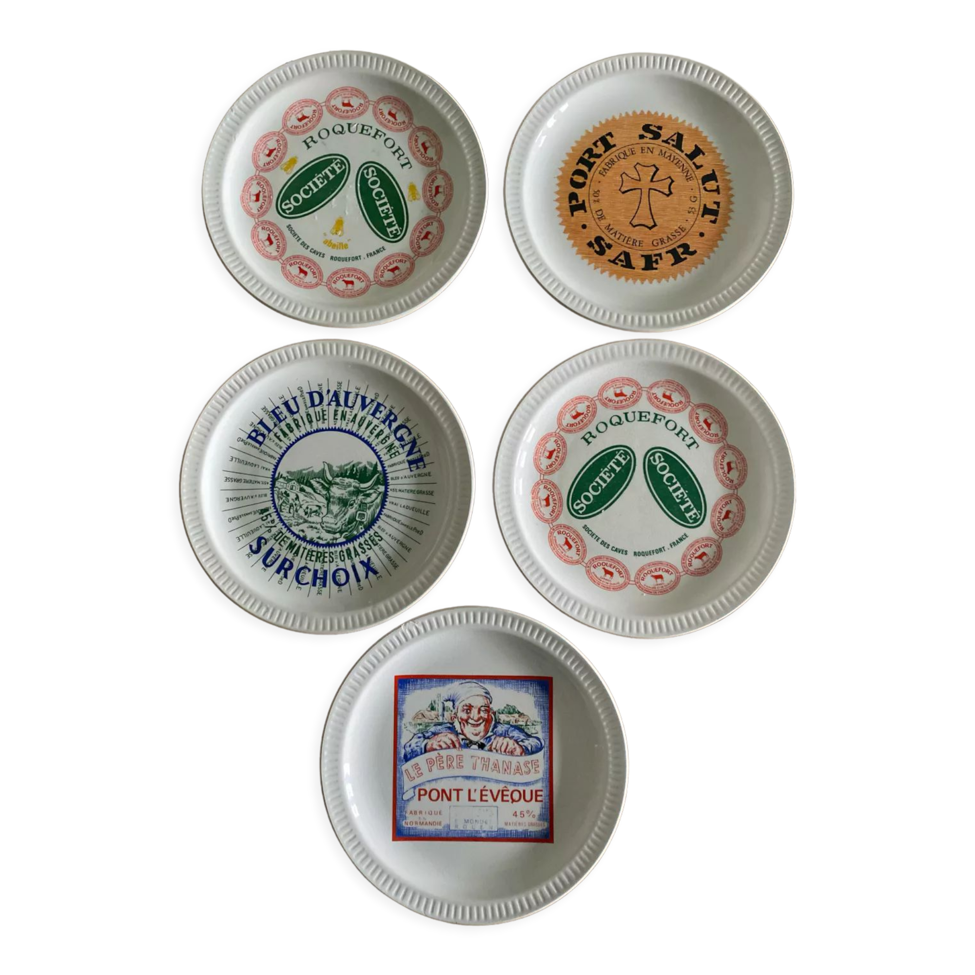 Set of 5 vintage plates Cheeses from France Saint Amand