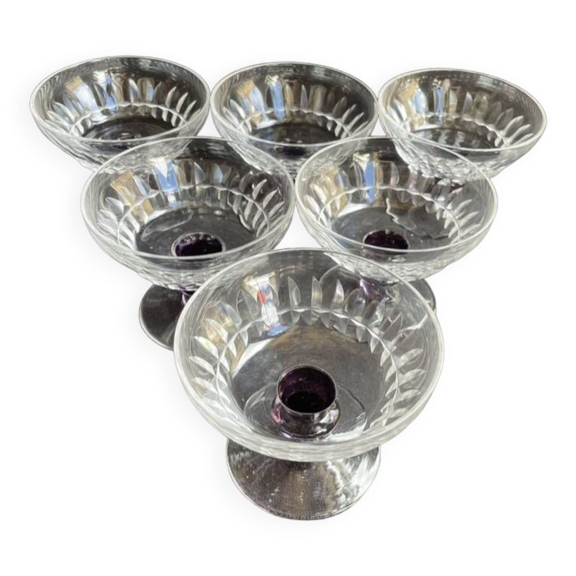 6 Colored cut crystal bowls – Val Saint Lambert