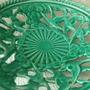 Twisted and pierced ceramic fruit bowl with a duck motif from the 1950s.