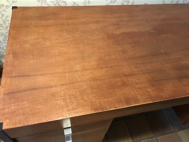 Pierre Paulin CM 223 desk, mahogany and chrome, Thonet edition, 1950