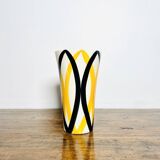 Vase Saint Clément Années 60-70 Design Géométrique Jaune Noir 24cm Vintage