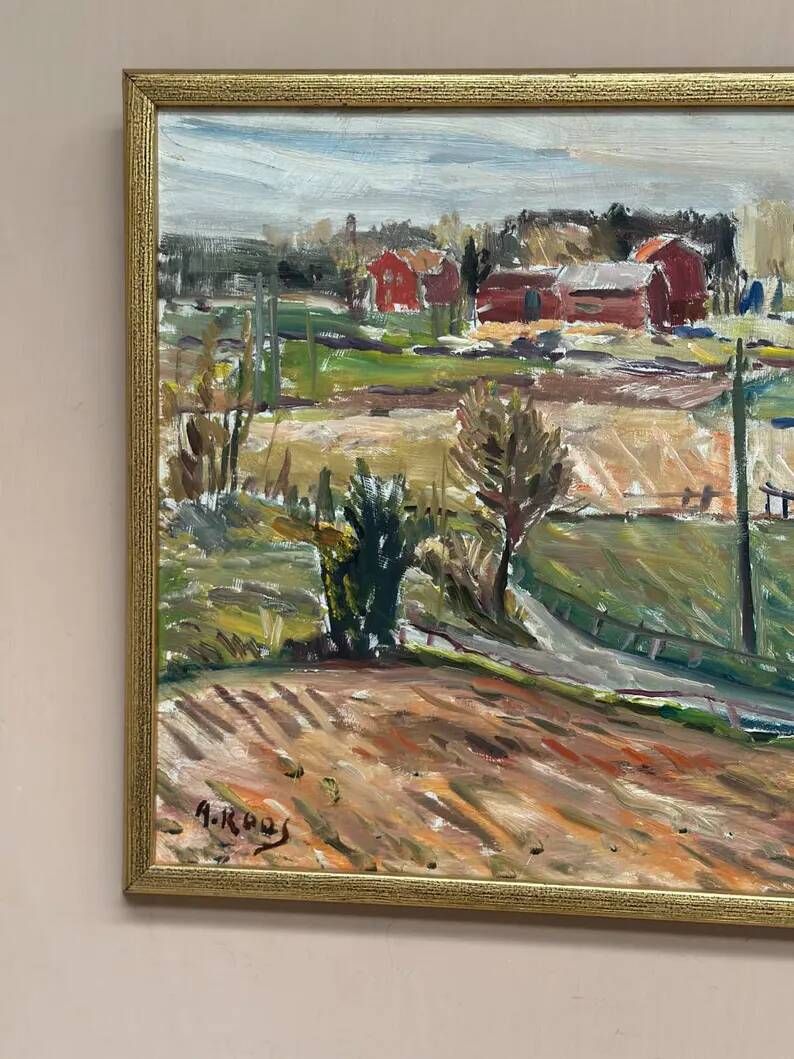 Original Swedish Oil on Panel – “Landscape” by Alexander Roos (1895–1973) – Signed – Vintage & Framed – 48 × 41 cm