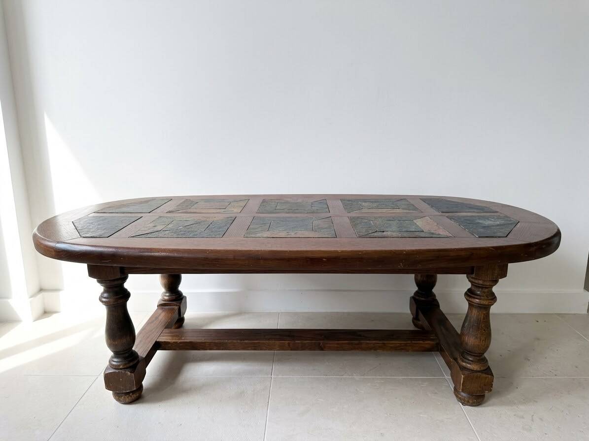 Raw wood and natural stone coffee table