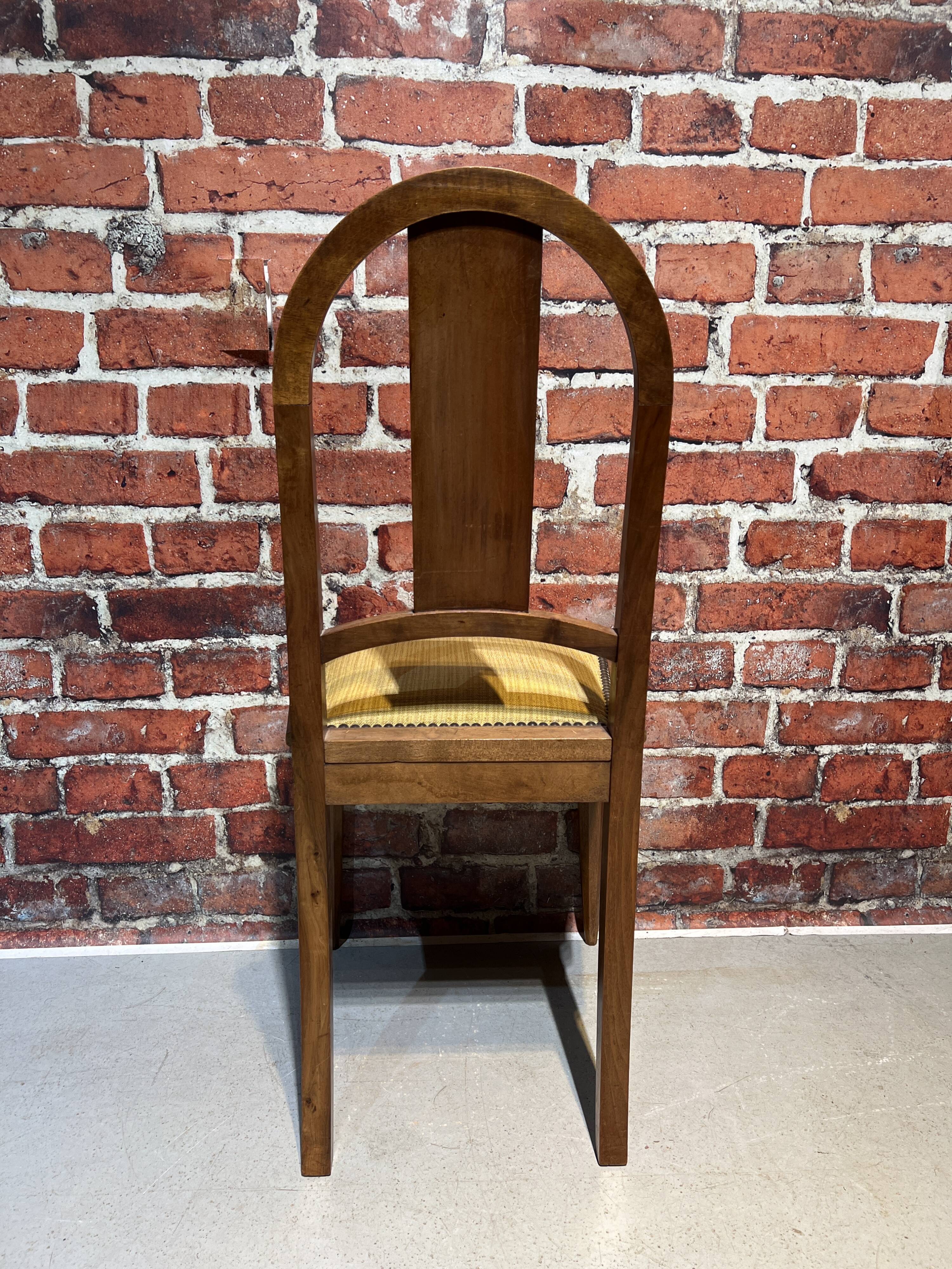 Set of a chair and an armchair in wood and yellow fabric