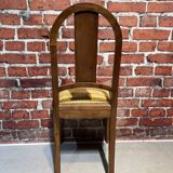 Set of a chair and an armchair in wood and yellow fabric