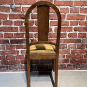 Set of a chair and an armchair in wood and yellow fabric