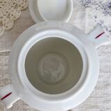 Vintage white porcelain sugar bowl with double handles - Floral decoration