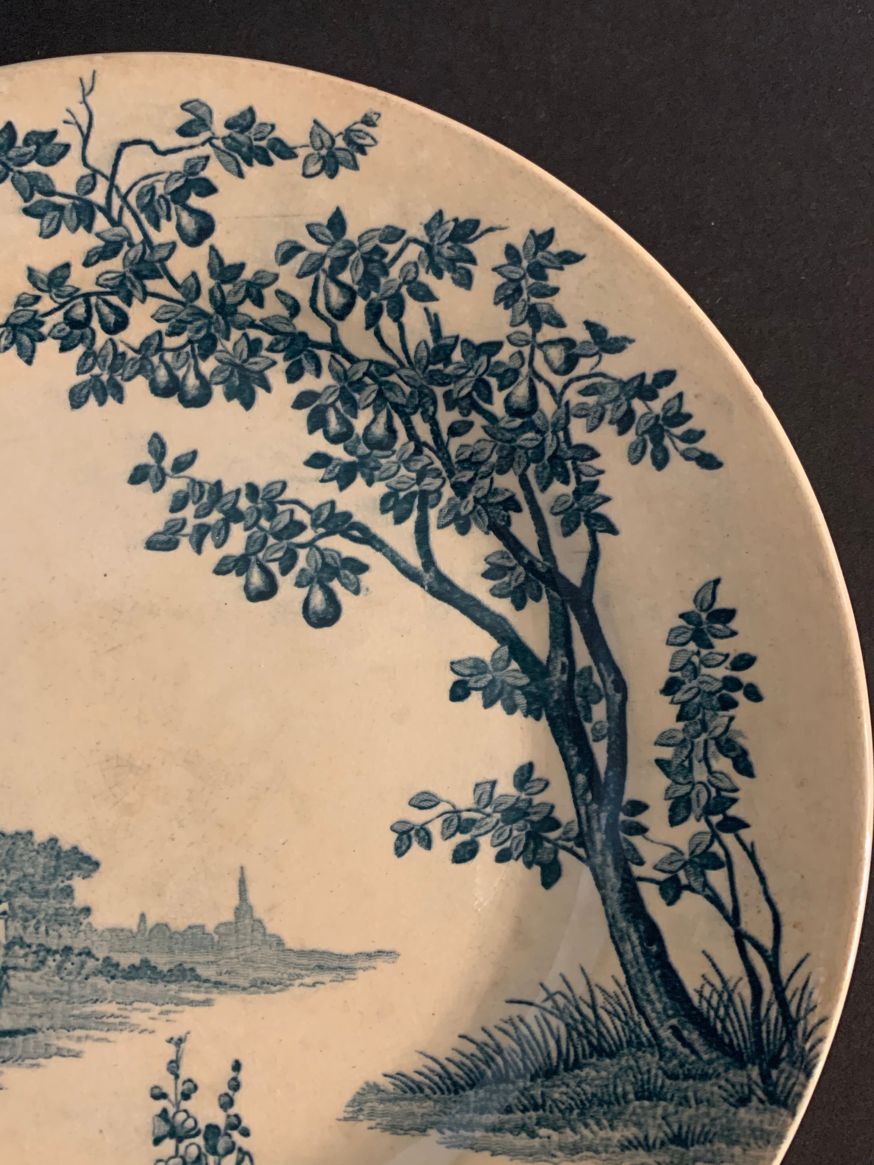 9 dessert plates old chickens, geese and pheasants blue field service Terre de Fer