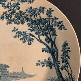 9 dessert plates old chickens, geese and pheasants blue field service Terre de Fer