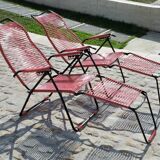 Pair of folding lounge chairs scoubidou vintage 60s