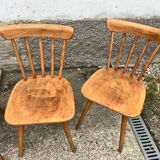 Set of 8 vintage bistro chairs – Warm stained wood – Compass legs
