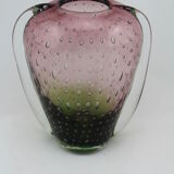 Biot bubble glass vase, doilies
