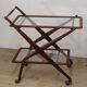 Vintage wooden and glass rolling trolley, 1960
