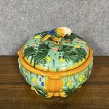 Soup tureen with parrot in colored slip from the mid-20th century