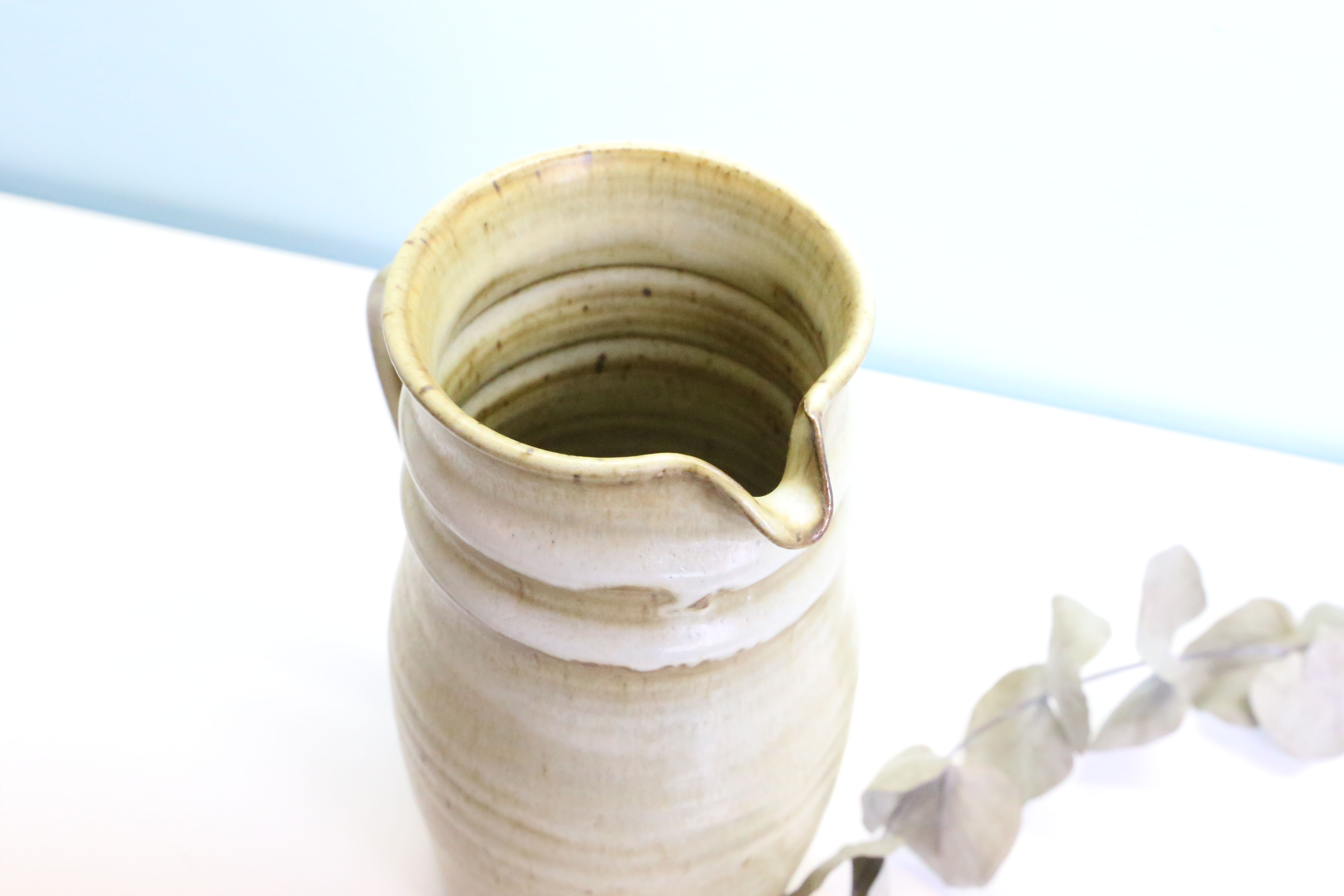 Glazed earth jug, Manziat pottery, rustic, vintage French