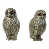 Silver-plated owl salt and pepper in Mauro Manetti style, 1970s.
