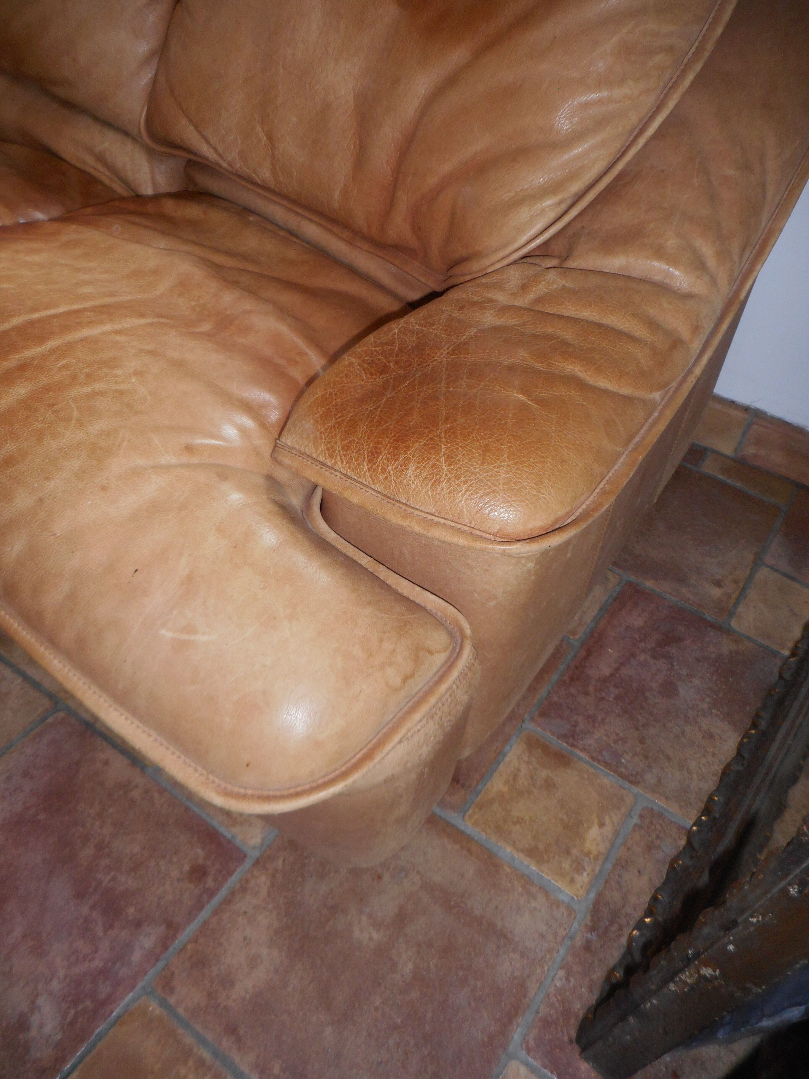 Vintage leather sofa Roche Bobois - extendable lounge seat