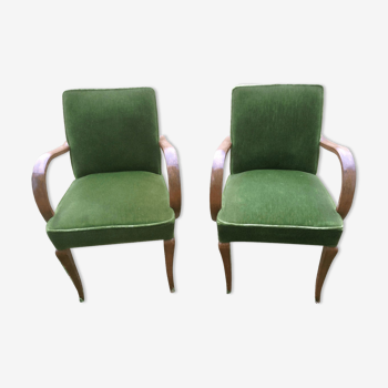 Paire de fauteuils bridge velours vert