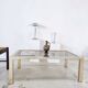 Vintage coffee table 1970s brushed metal smoked glass