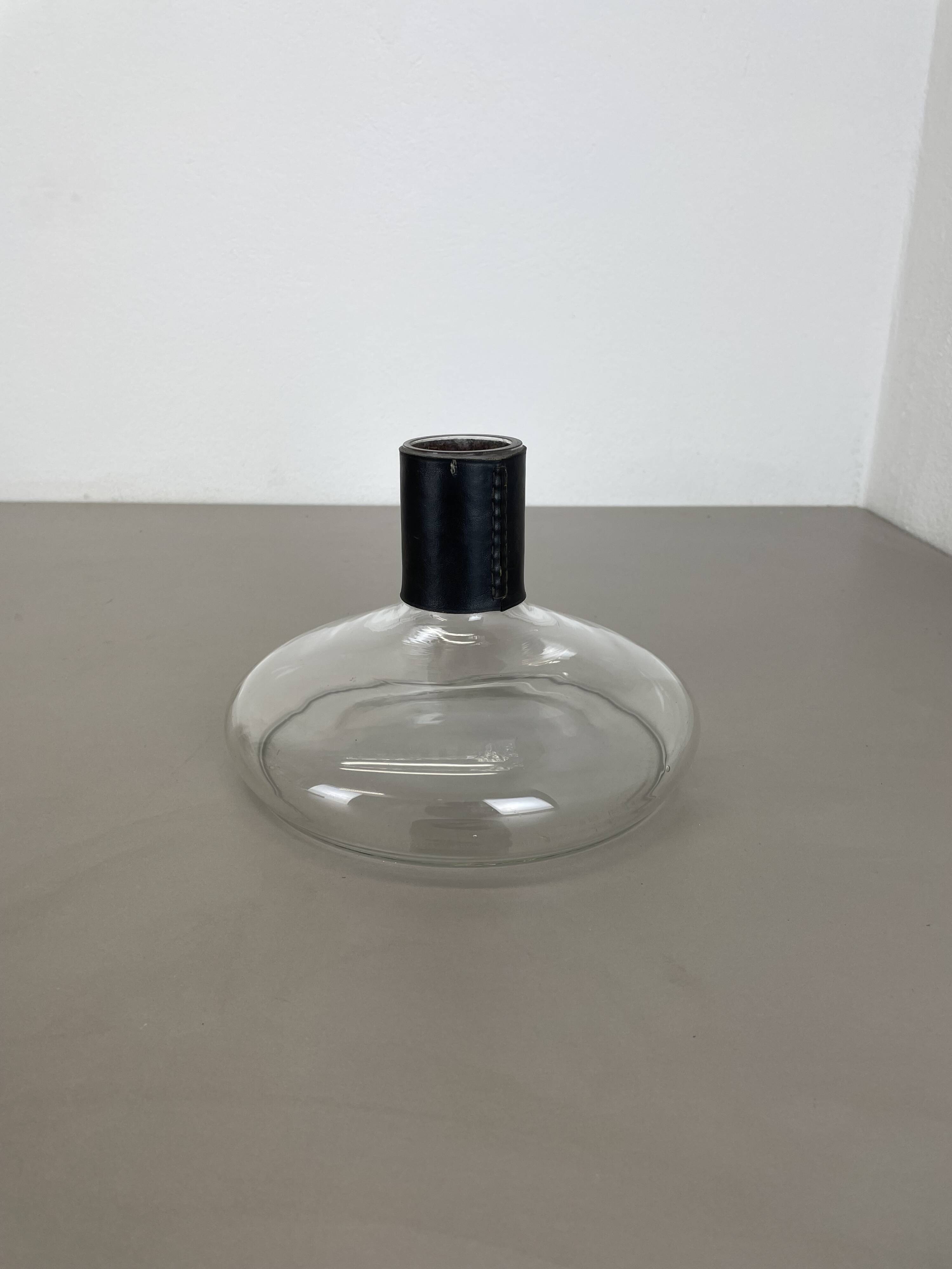 Large glass decanter element with leather Handle by Carl Auböck, Austria, 1950s