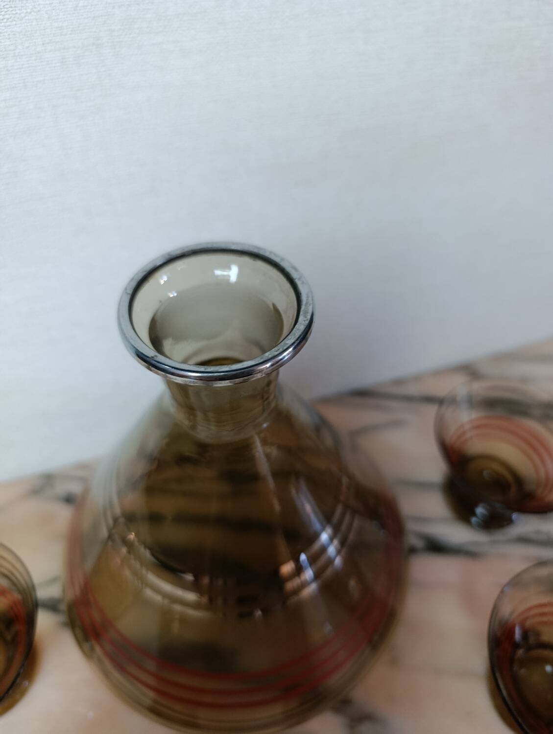Art Deco liqueur service in smoked glass