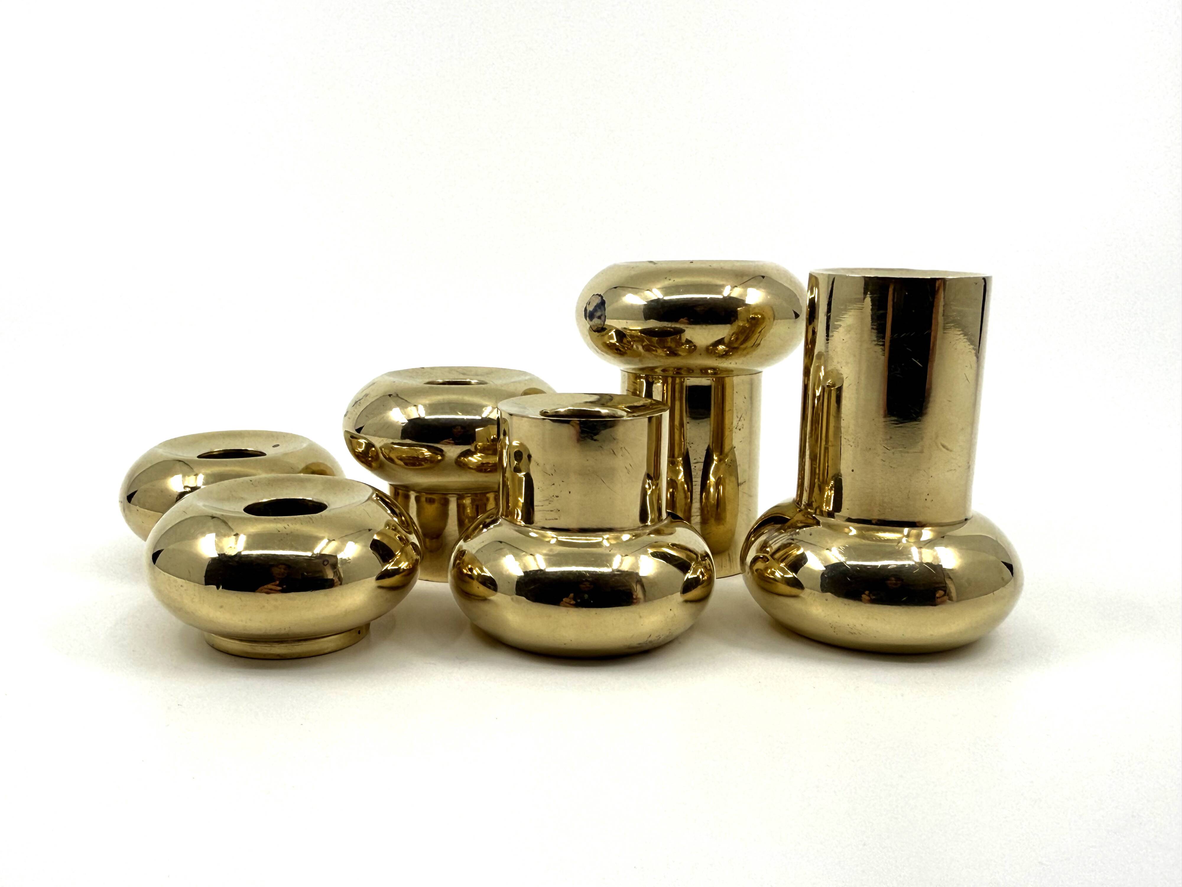 6 small brass candlesticks • Landskrona Mässing • Sweden • Circa 1978