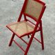 Vintage  Mid-Century Woven Cane Folding Chair  1960s in red cesca style