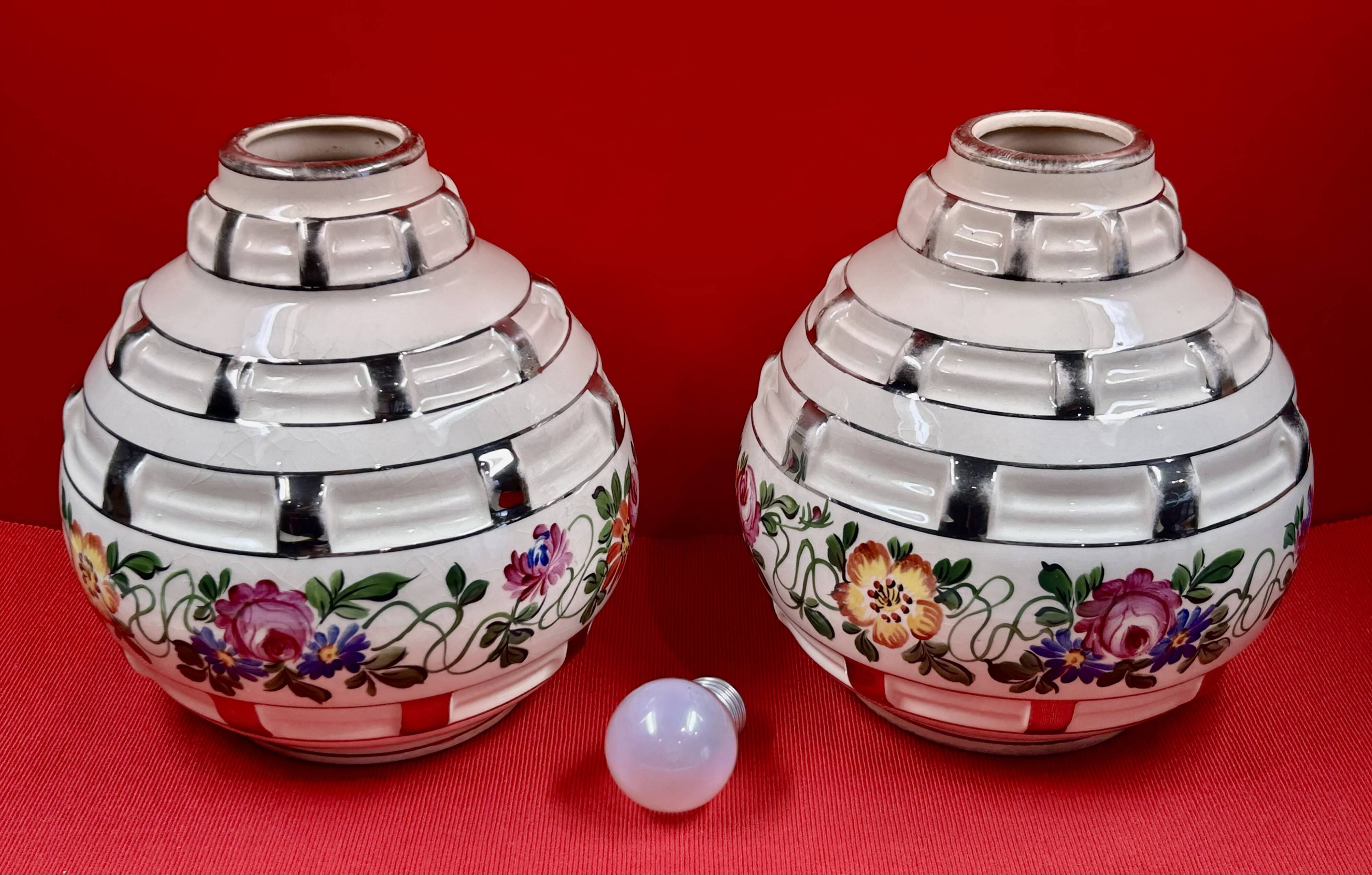 contemporary ceramics pair of Art Deco vases signed Elgé - Vierzon - H 20