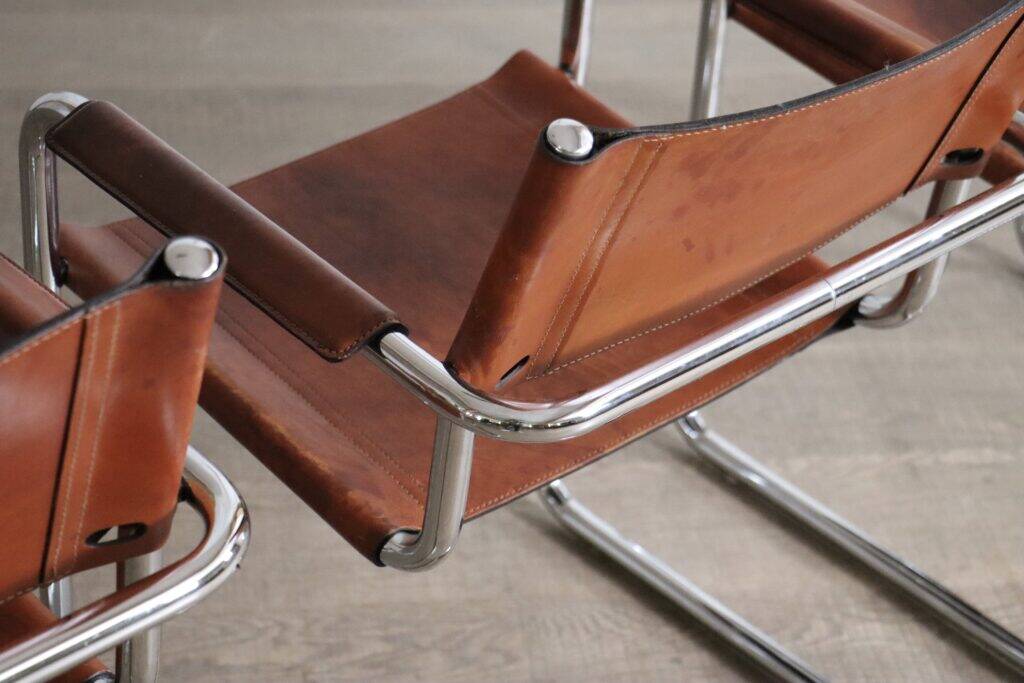 MG5 dining chairs in cognac leather and chrome by Mart Stam & Marcel Breuer, 1960s