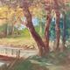Tableau ancien paysage à la rivière XX siècle
