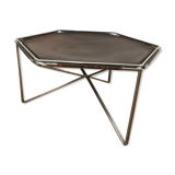 Leather and metal side table, René Bertoux by Group. SA. 1970