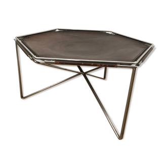 Leather and metal side table, René Bertoux by Group. SA. 1970