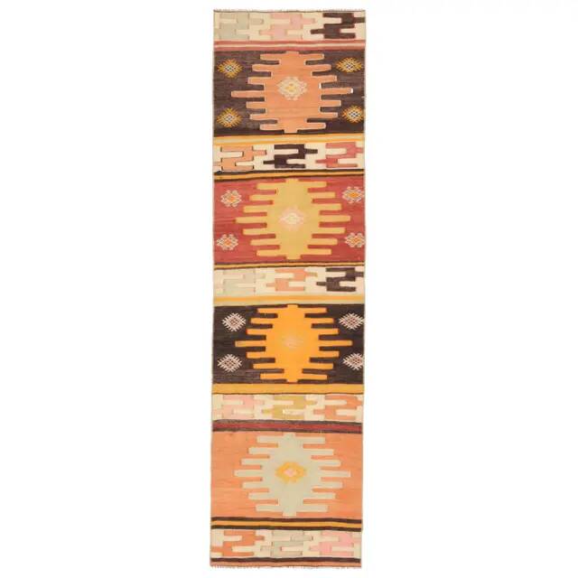 Vintage Turkish Hand-Knotted Wool Cotton Orange Runner Rug 60x217
