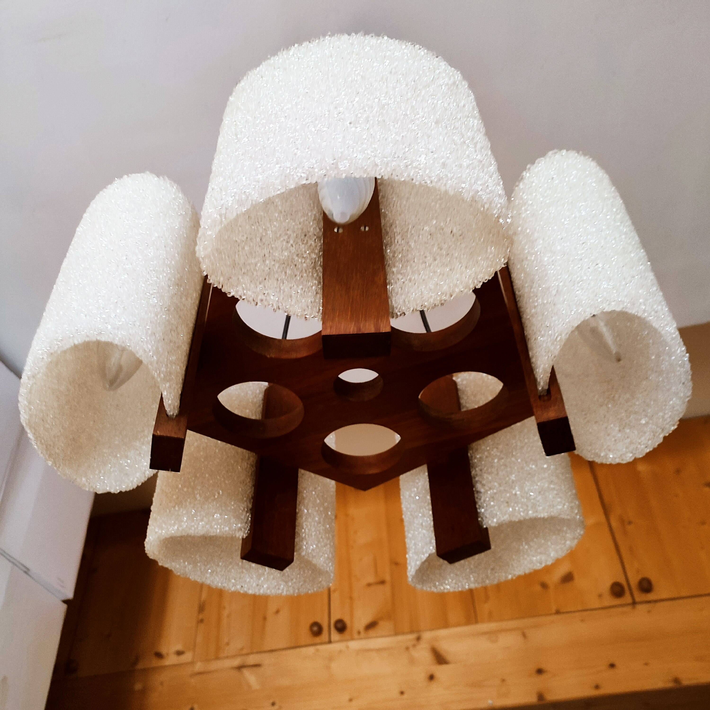 Scandinavian pendant light in teak and perspex