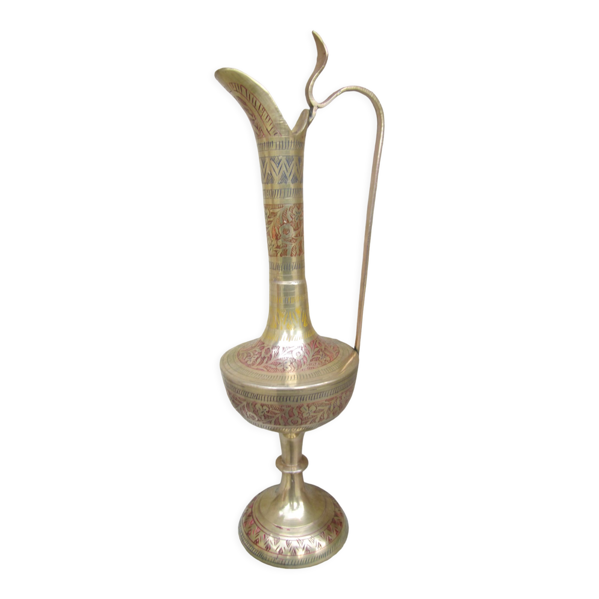 Indian brass ewer: inlaid plant motifs