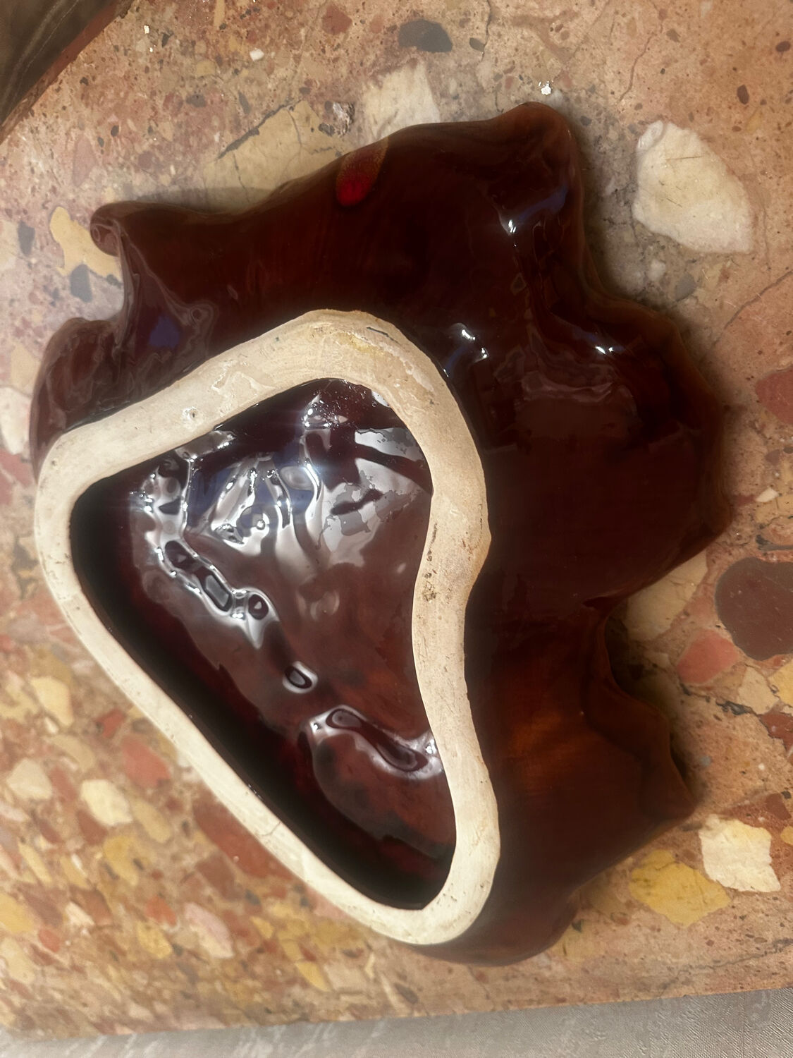 Vintage leaf-shaped earthenware centerpiece/trinket tray