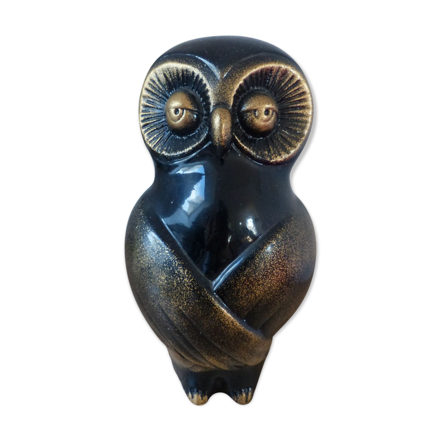 Statuette owl lacquered black and gold asian style