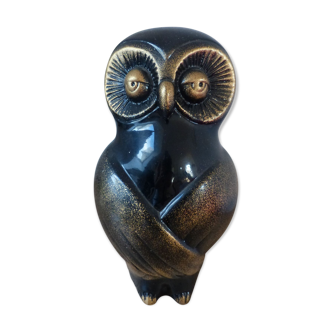 Statuette owl lacquered black and gold asian style