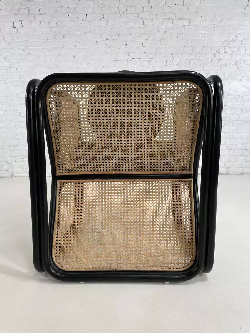 Cubic armchair in black rattan and canework