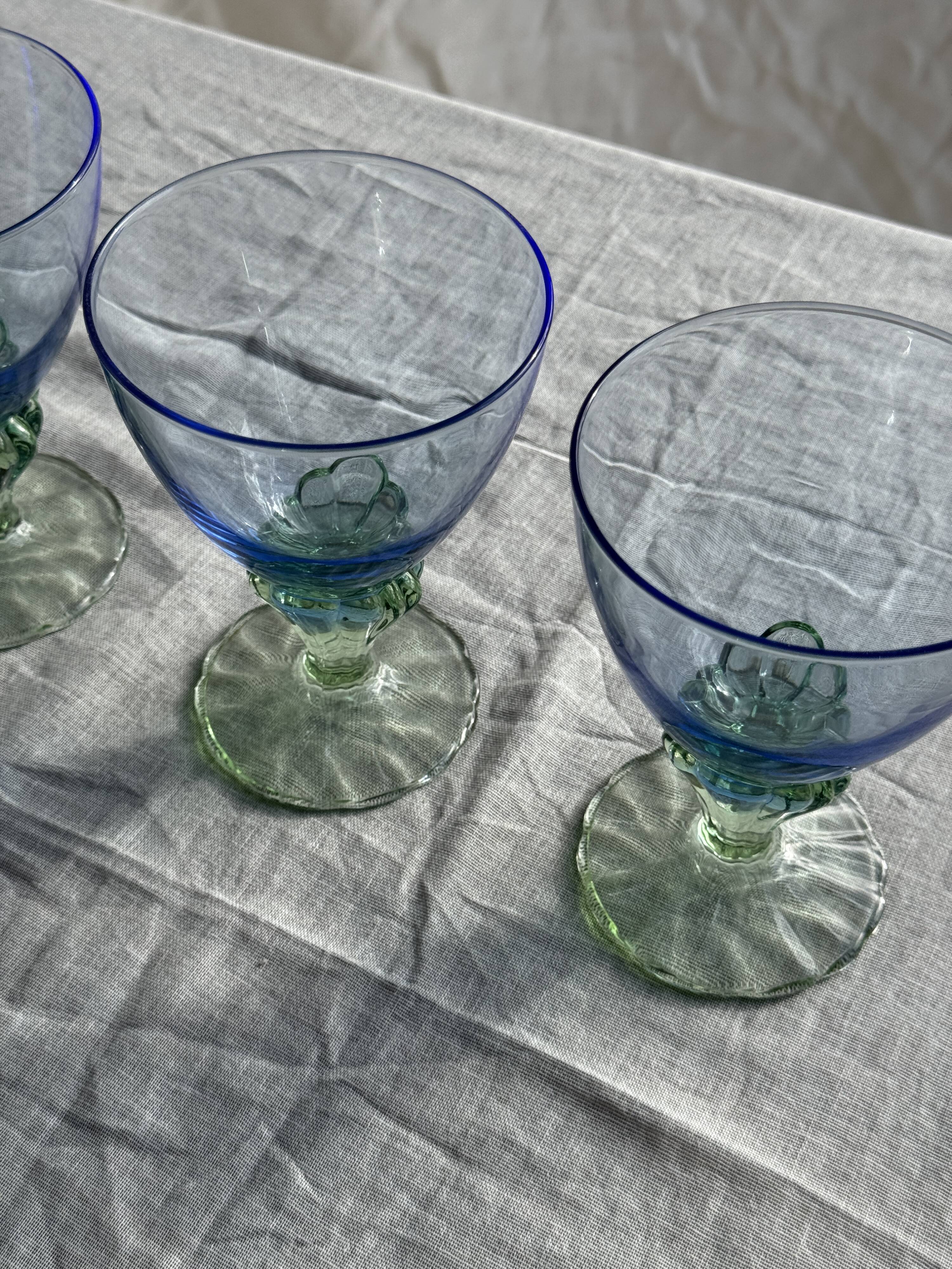 Set of 4 large blue and green glasses H14 D10