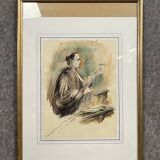 Watercolor drawing representing a judge during a trial dated 1988